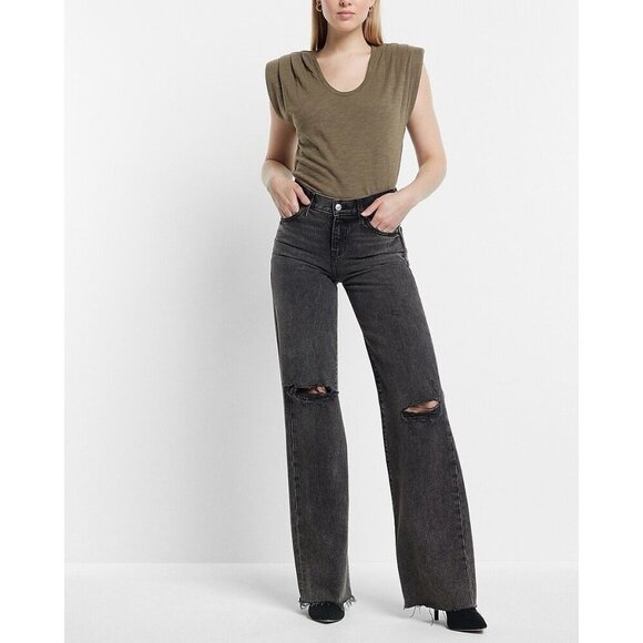 Express Womens Scoop Neck Padded Shoulder Sleeveless Tee Olive Green Size XS NWT - Picture 2 of 16